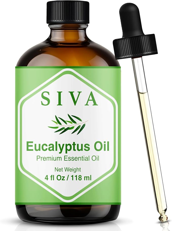 Siva Eucalyptus Essential Oil 4 Fl Oz – for Diffuser, Skin & Hair Care – Ideal for Aroma, Massage & DIY Blends- with Dropper