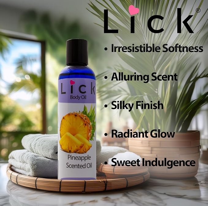 LICK Pineapple Tropical Scented Body Oil for Daily Hydration – Lightweight Non-Greasy Formula with Almond Oil & Vitamin E – 4 oz