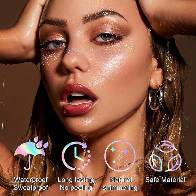 8PCS Glitter Freckles, Glitter Freckles Face Tattoo, Sparkle Freckles for Women and Kids, Cute Star Waterproof Gold Temporary Face Tattoos Glitter Glow Up Patches (8PCSA Holographic Multicolor)