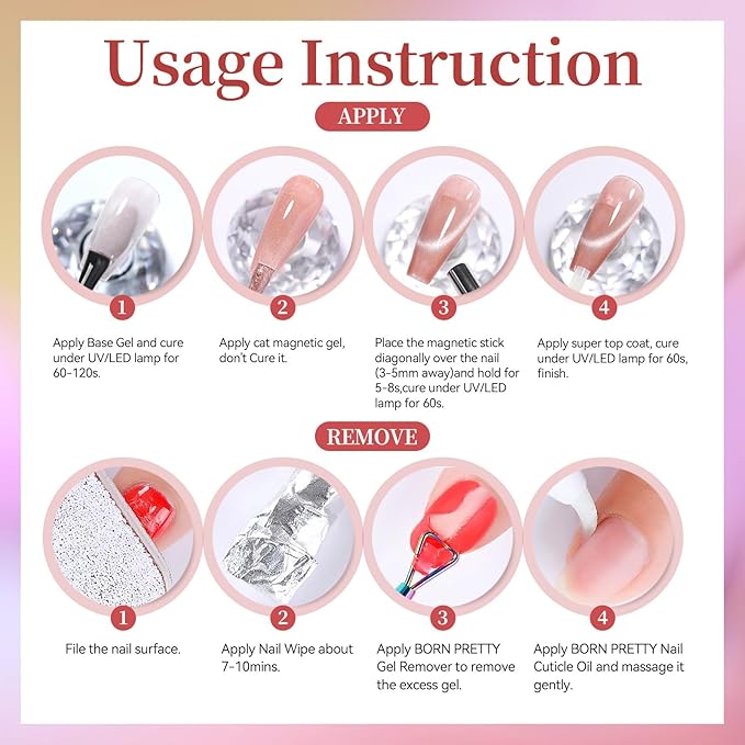 Born Pretty Spring Summer Cat Magnetic Eye Gel Polish,2026 Fruit Golden Pink Holographic Glitter Shimmer Translucent Sheer Magnetic Gel Polish Salon DIY at Home