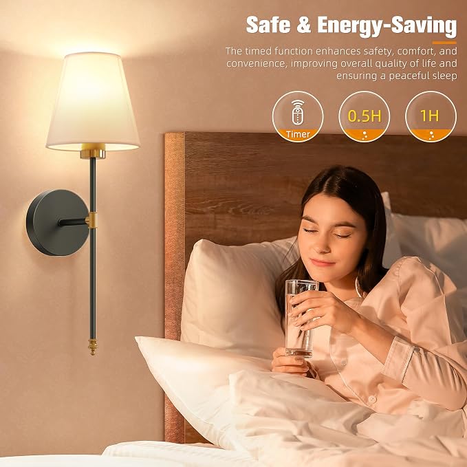 Battery Operated Wall Sconce Set of 2,Gold-Black Rechargeable Wall Lights with 10400mAh Dimmable Bulbs and Remote,9 Colors Wireless Wall Lamps for Bedroom Living Room Hallway Decor