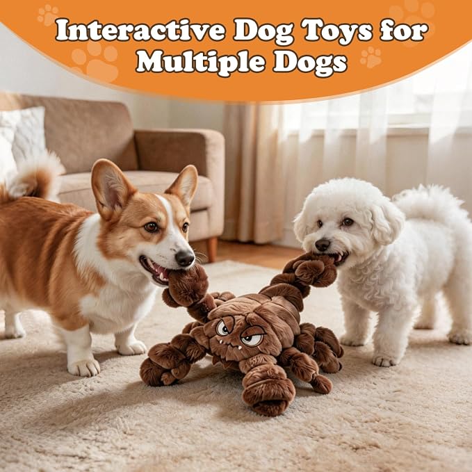Furdog Squeaky Plush Dog Toy Interactive Chew Toys for Small Medium Dogs, Tough Crinkle Stuffed Animal Toys to Keep Them Busy, Brown Scorpion