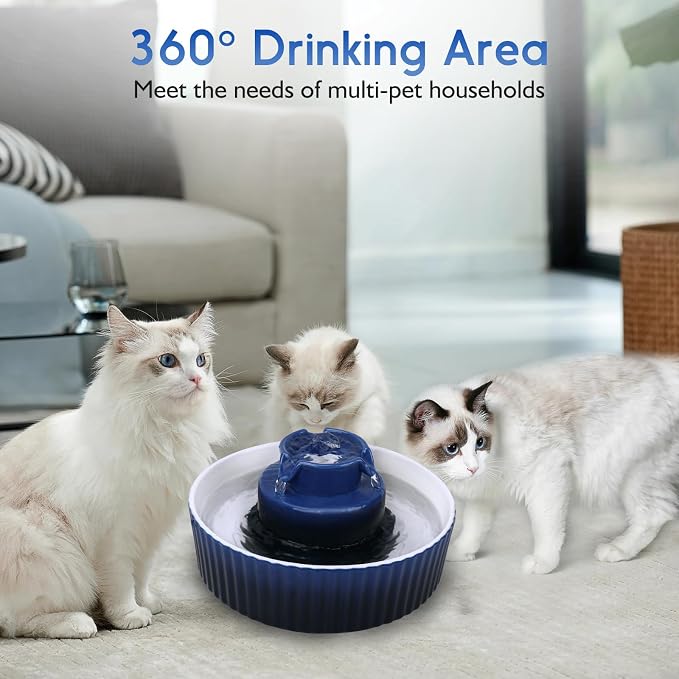 Lawfery Ceramic Cat Water Fountain, 2.1L/71oz Cupcake Pet Fountain | 3 Carbon Filters, 2 Quiet Pumps, Heavy Ceramic Body, and 360° Drinking Area, Drinking Bowl for Indoor Cats and Small Dogs