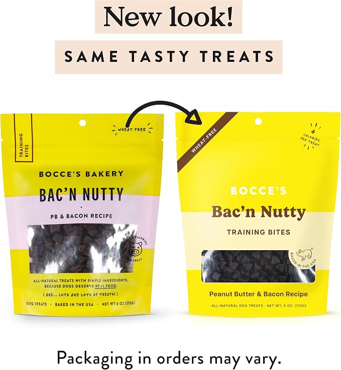 Bocce's Bakery Bac'n Nutty Training Dog Treats, PB & Bacon Flavor (6 oz) | Oven Baked, Wheat-Free Everyday Dog Training Treats - Made with Real, Limited Ingredients and Baked in The USA