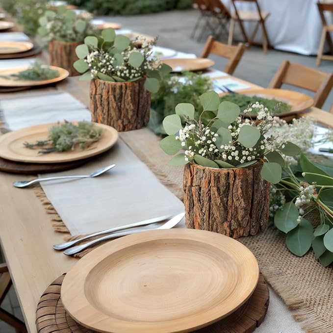 9 Pcs Wooden Vase for Centerpieces Wedding Flower Table Centerpieces Woodland Party Decor Rustic Farmhouse Bark Stump Buckets Vintage Planter Pots for Garden Baby Shower Window Home (Large)