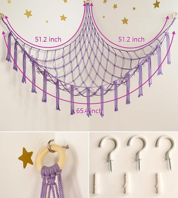 mirolam Stuffed Animal Storage Hammock Net - Toy Hammock Net for Stuffed Animals Corner - Hanging Stuff Animal Organizer Holder Large Size Baby Nursery Room Decor