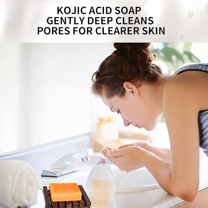 Kojic Acid Dark Spot Remover Soap Bars with Vitamin C, Retinol, Collagen, Turmeric with Hyaluronic Acid, Vitamin E, Shea Butter, Castile Olive Oil - 3.52 OZ x 2 Bars