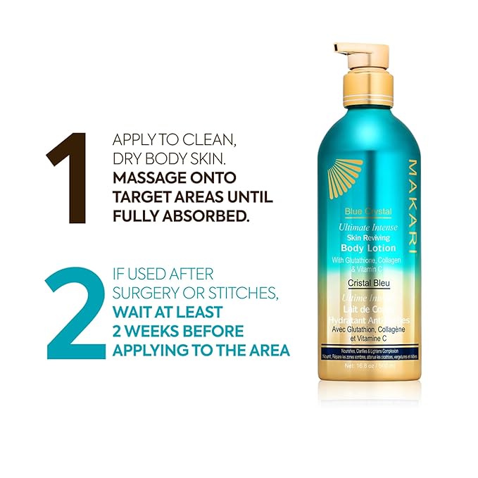 Makari Ultimate Intense Blue Crystal Skin Reviving Body Lotion 16.8 oz | Body Lotion with Glutathione & Collagen | Body Moisturizer and Body Cream with Vit C | Body Skin Care Product for Women & Men