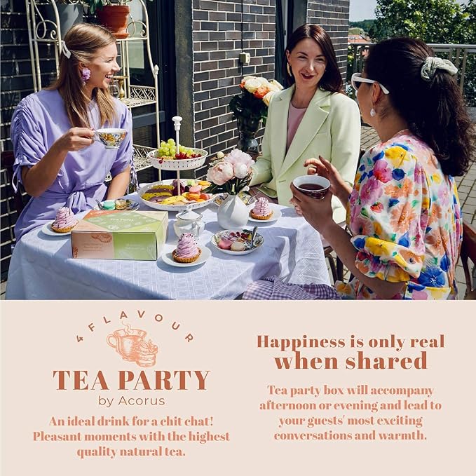 ACORUS Tea Party with 4 Different Flavors | Tea Set | 40 Count Natural Rooibos, Black Tea, Green Tea Packs with Beautiful Gift Box | Tea Bags Variety Pack