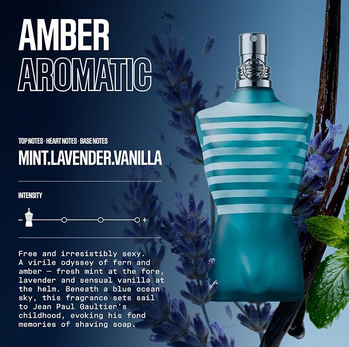 Jean Paul Gaultier Le Male Eau de Toilette - Long Lasting Amber Aromatic Cologne for Men with Fresh Mint, Lavender & Sensual Vanilla - Luxury Men's Cologne Spray, 1.4 oz