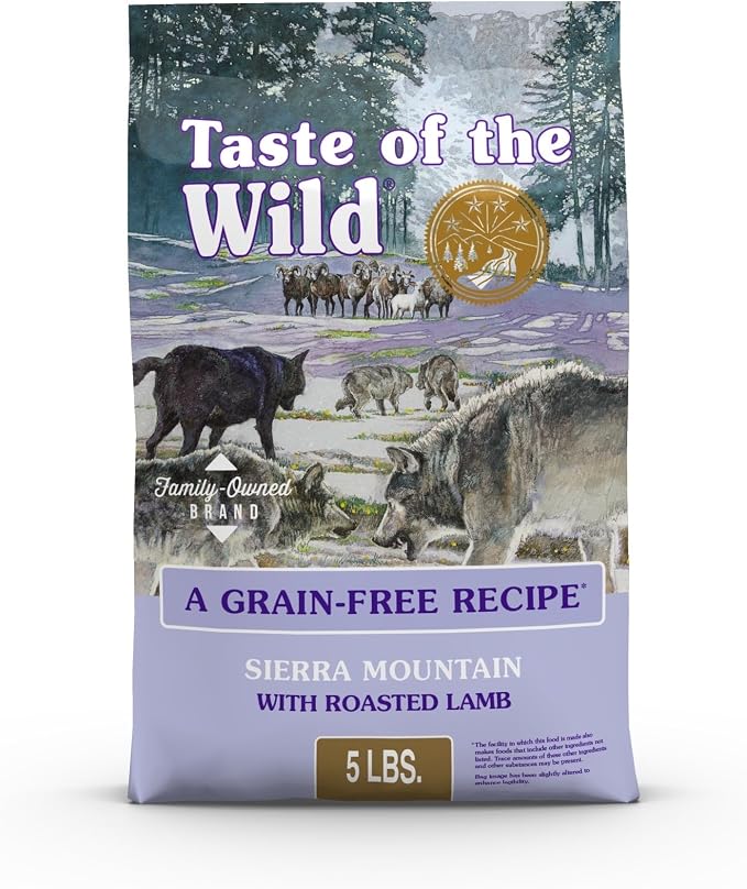 Taste of the Wild Sierra Mountain Dry Dog Food, Roasted Lamb, 5lb | Puppy, Adult & Senior Dogs |Grain Free Recipe* |Nutrient Dense to Help Support Peak Health |Probiotics for Digestive Support