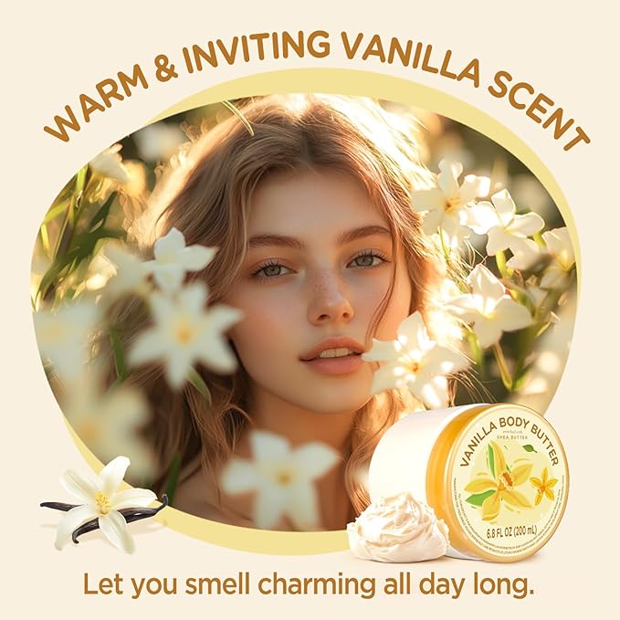 Vanilla Body Butter, Vanilla Scented Body Care, Natural Shea Body Butter for Skin, Body Care for Deep Moisturizing and Hydrating