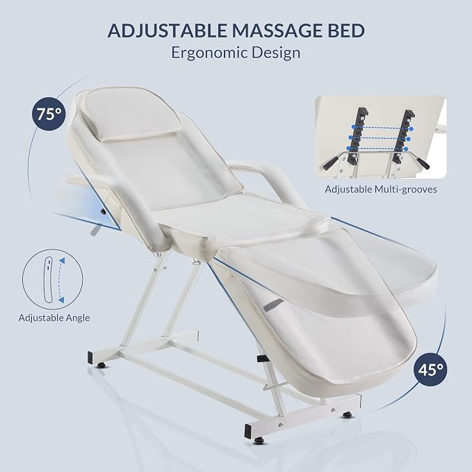 BELLEZE Adjustable Tattoo Table Chair Salon Bed Eyelash Microblading Esthetician Equipment for Professional Massage Facial Lash Beauty Treatment Spa - White
