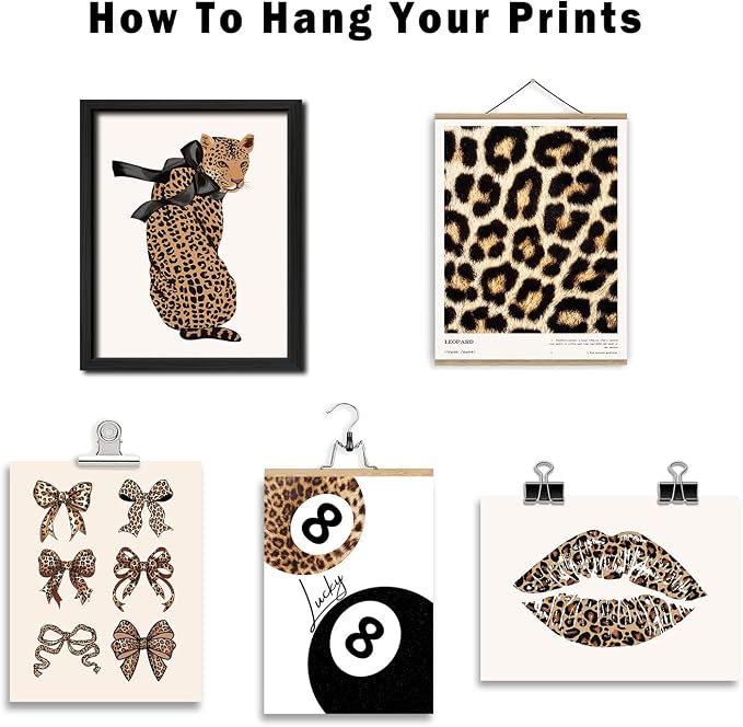 ANERZA 16 PCS Stockholm Style Room Decor, Cheetah Print Leopard Gallery Wall Art Prints Set for Bedroom, Preppy Posters for Living Room Aesthetic, Trendy Collage Kit Pictures, Funky Dorm Home Decor