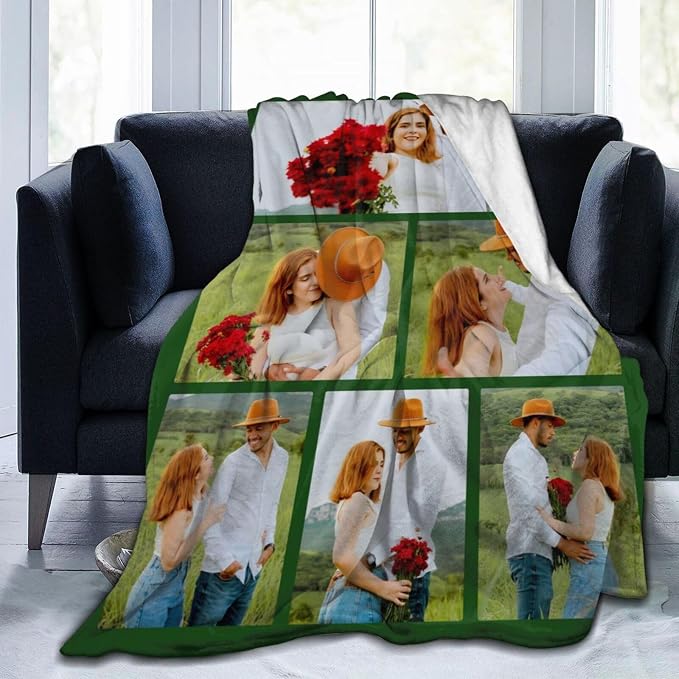 Custom Blanket with Picture Text, Personalized 6 Photo Blanket, HD Printing Customized Flannel Throw Blanket Gifts for Mom Dad Couple Girlfriend Boyfriend Wife Husband Christmas