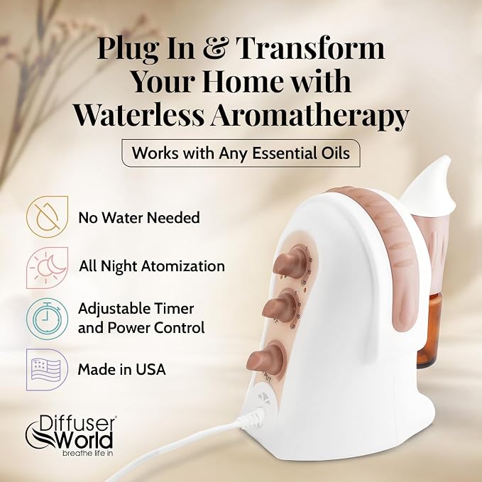 1000 Sq Ft Waterless Diffuser for Essential Oils, Made in USA Bronze Waterless Aroma Atomizer for Home Large Room Fragrance, Home Scent Machine, Air Aromatherapy with Adjustable Timer