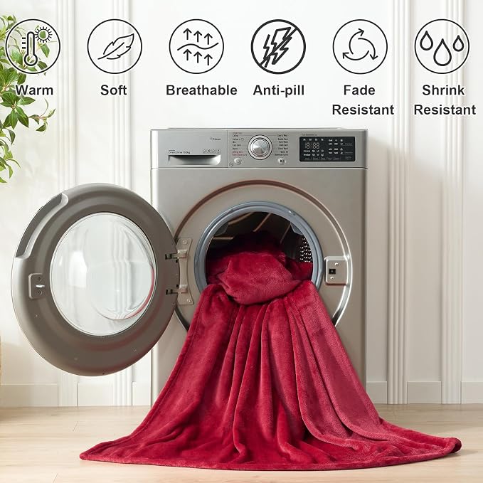Hansleep Queen Red Fleece Blanket, Soft Flannel Bed Blanket | Fuzzy Cozy Blanket 90x90 Inches, Multi-use for Bed, Sofa, Couch, Travel, Camping, All Season Warm Lightweight Cover