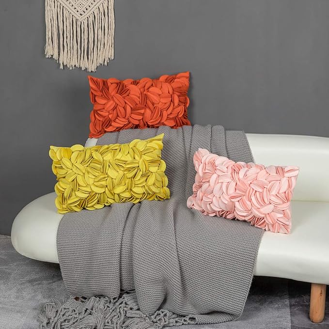 KINGROSE Handmade 3D Flower Soft Home Decorative Throw Pillow Case Rectangle Cushion Cover for Bed Living Room Sofa 12 x 20 Inches Solid Suede Pink