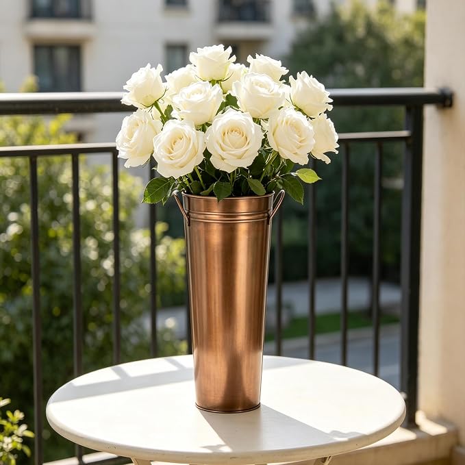 Hosley Antique Bronze French Bucket Vase with Handles 6" Dia x 15" H, Perfect for Weddings, Parties, Country Picnics, Floral Arrangements, Tableware Storage, or Candle Gardens - Rustic Farmhouse Décor