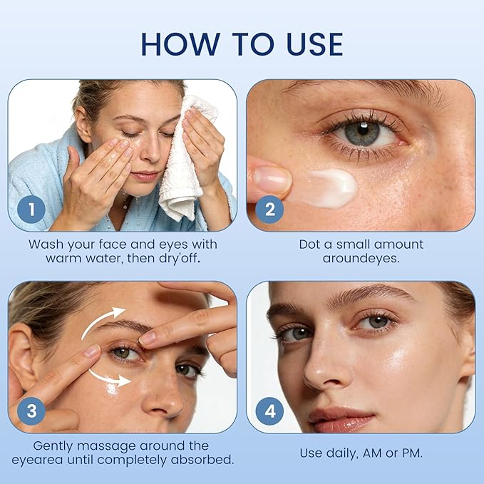 3-in-1 Retinol Eye Cream with Hyaluronic Acid & Niacinamide, Anti Aging Under Eye Treatment for Dark Circles Puffiness Fine Lines Wrinkles, Lightweight Hydrating Brightening Eye Care for Men Women