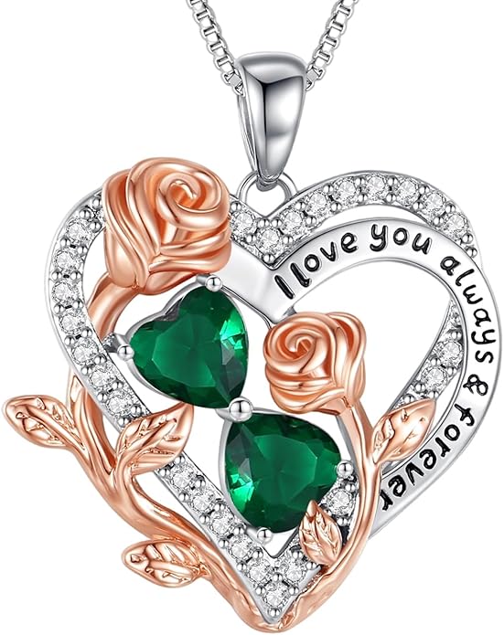 I Love You Birthstone Necklace, 925 Sterling Silver Heart Pendant with CZ Diamond Stones, Birthday Gifts for Women, Romantic Gift for Wife, Girlfriend, Her, Anniversary, Valentine's Day, Christmas
