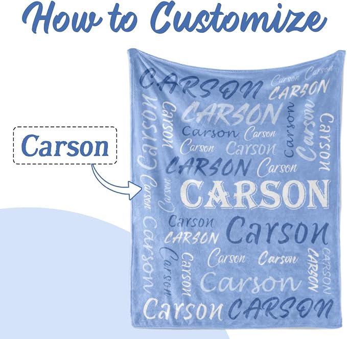 Personalized Custom Light Blue Theme Light Soft Flannel Fleece Throw Blanket with Name for Men, Women, Boys, Girls, Kids - Customized Name Gifts for Birthday, Christmas, Valentines Day