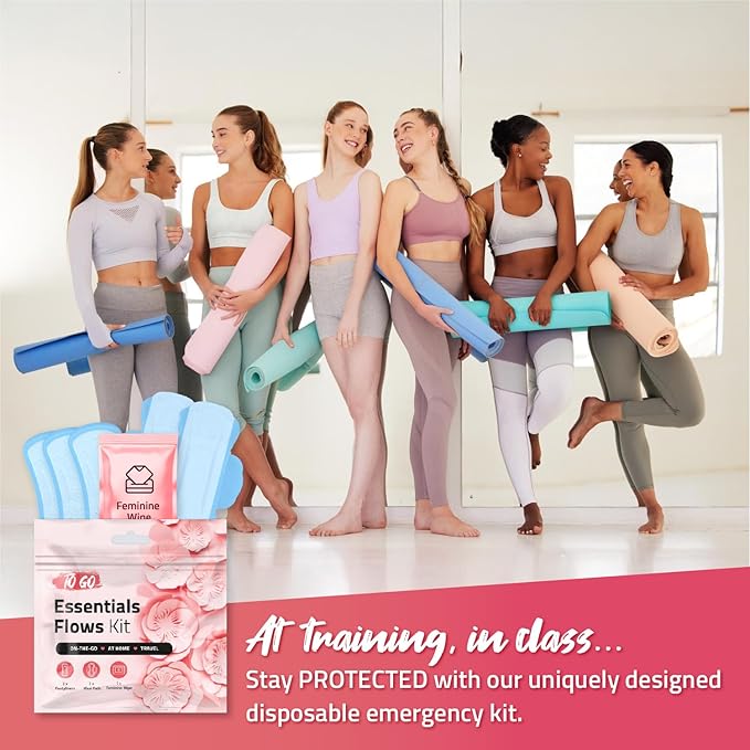 Essential Flows Period Kit (10 Pack) - 3 Pantyliners, 2 Maxi Pads & Feminine Wipe | Hygiene Essentials for School, First Period (Orange)