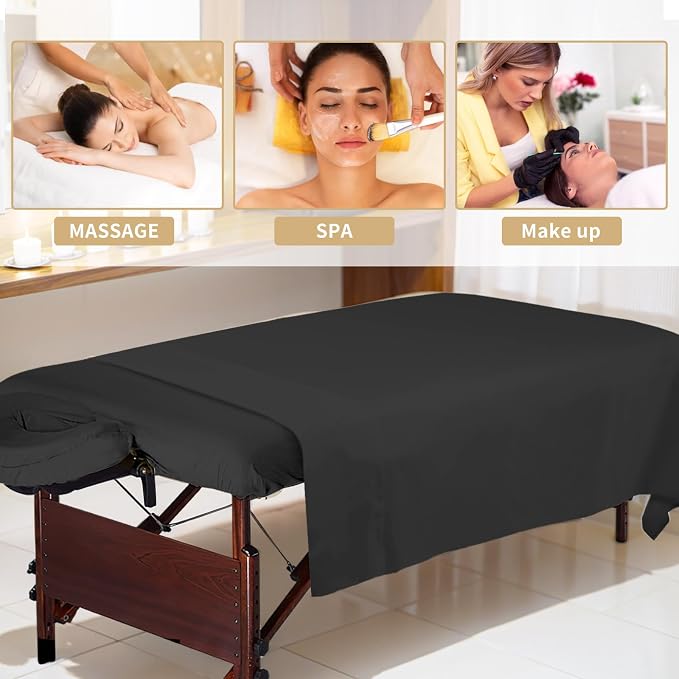4 Sets Premium Microfiber Massage Table Sheets Set 3 Piece Set Includes Massage Table Cover Fitted Sheet and Fitted Face Rest Cover, Black
