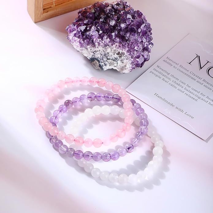 NCB 2.3-Piece 4mm Natural Crystal Gemstone Stretch Bracelets – Handmade Reiki Energy Healing Jewelry for Meditation,Yoga, Unisex