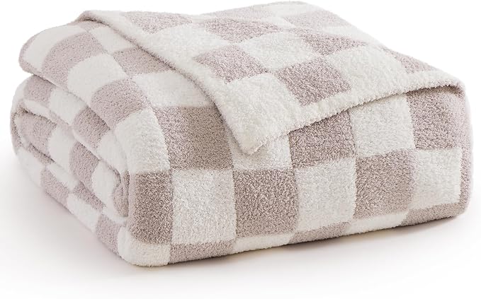 Soft Checkered Throw Blanket for Couch-Cozy Warm Knitted Blankets | Lightweight Warm Fluffy Decor for Women, Mom, Her & Girls, Sofa, Chair, Bed, 50x60in,Taupe