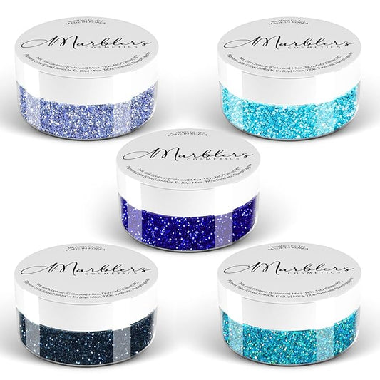 MARBLERS Cosmetic Grade Fine Glitter 5-Pack [Ocean Wave] 0.90oz (25g) | Non-Toxic | Vegan | Cruelty-Free | Eyeshadow, Nail Polish, Nail Art | Festival, Rave & Party Makeup | Body & Face