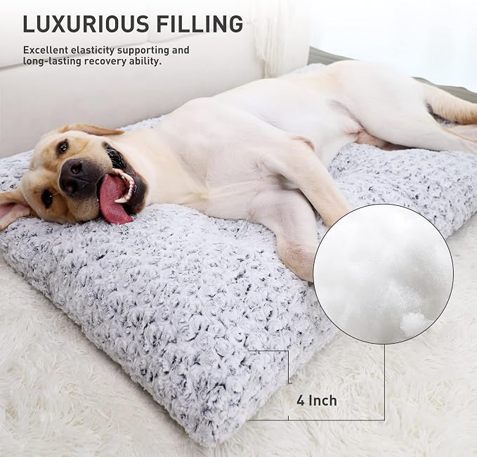KSIIA Washable Dog Beds Large Sized Dog Crate Bed Plush Mat 41"x27" Gray | Deluxe Plush Comfy Kennel Pad, Anti-Slip Bottom,Deep Sleeping Mat for Large Dogs,Machine Washable for Easy Cleaning