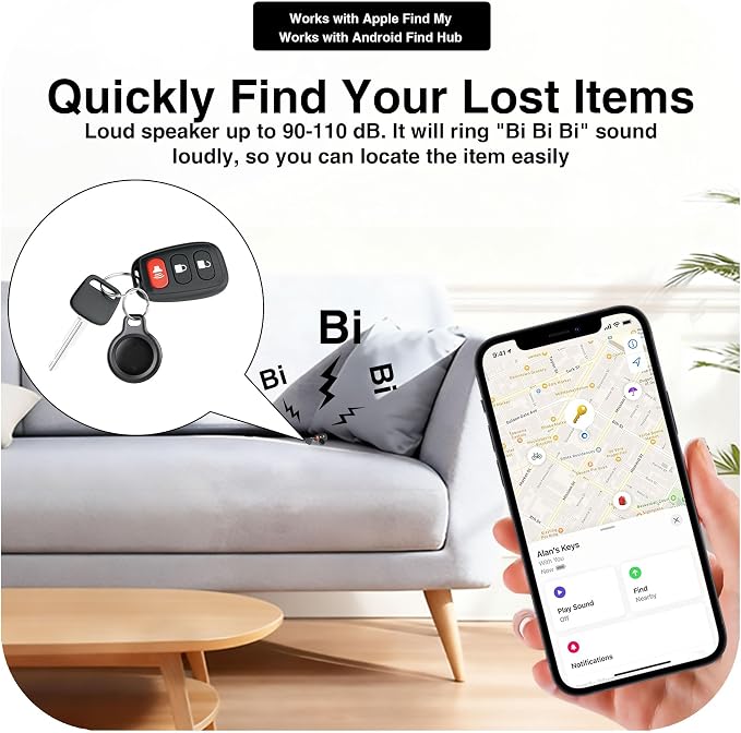 Bluetooth Tracker Works with Apple Find My & Android Find Hub – Key Finder for Keys & Pet Collar, No Monthly Fee, Loud Alarm, Replaceable Battery(2 Pack, Black)