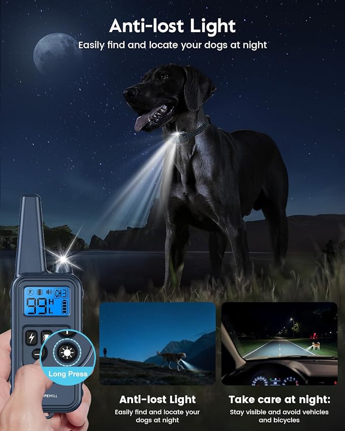 SLOPEHILL Dog Training Collar,4200FT Remote Shock Collar for Dogs 8-140lbs | IP68 Waterproof e Collar with Beep, Vibration, Safe Shock, Light ,No Shock Modes,Dog Collar with Removable Prongs,Dark Blue