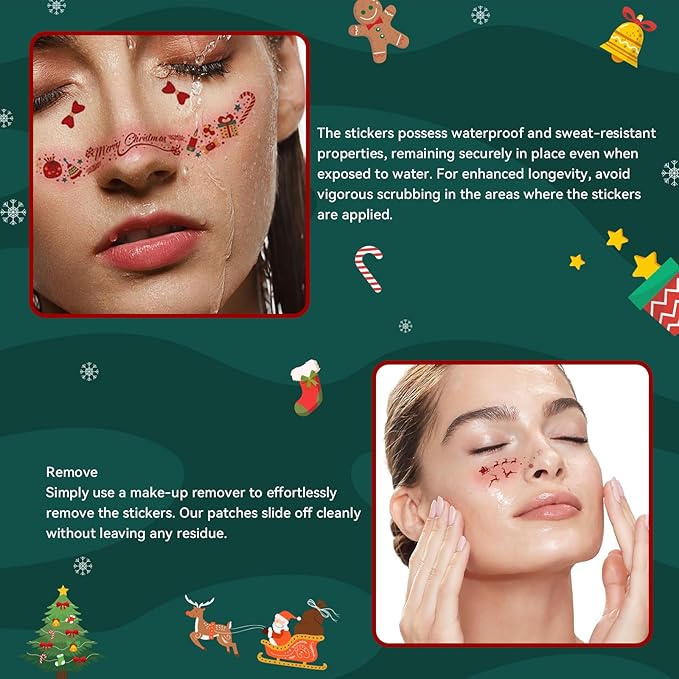 Christmas Blush & Freckle Stickers-5 Sheets Glitter Christmas Face Patches for Women Girls, Cute Makeup Freckles for Party & Festive