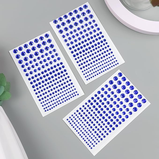 591pcs Face Gems Hair Gems Pearls, Self-Adhesive Face Jewels Eye Rhinestones 3/4/5/6/8 mm Face Gem Stick on, Halloween Makeup Gems Rave Accessories for Face Eyes Body Makeup (17.Dark Blue)