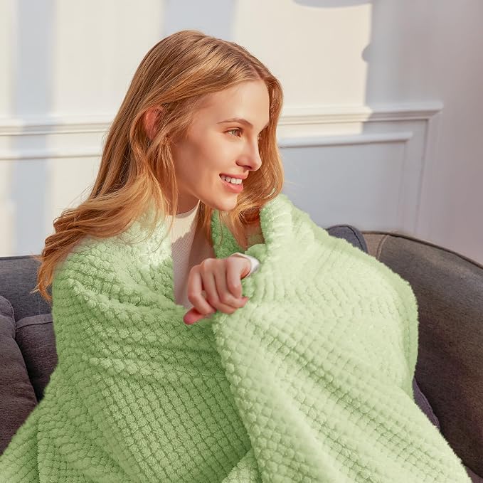 Whale Flotilla Extra Large Soft Fleece Throw Blanket for Couch | 50x70 Inch, Light Gree, Suitable for Sofa Chair Bed, Fluffy Fuzzy Jacquard Blankets for All Season, Lightweight and Cozy