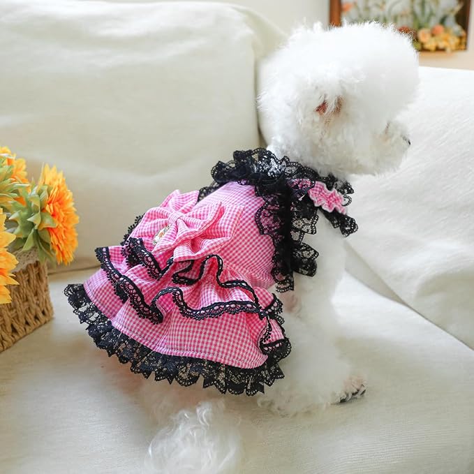 Dog Lace Dress Cat Suspender Skirt (Bobo Pink Skirt,L) | Summer Autumn Small & Medium Pet Party Dress For Yorkie Maltese Chihuahua Pug Shih Tzu Toy Poodle French Bulldog