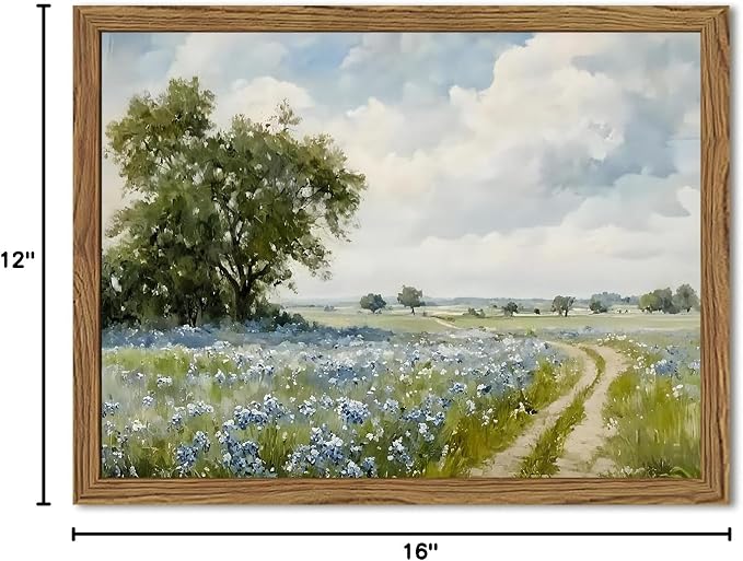Framed Vintage Canvas Wall Art, Country Landscape Wildflower Field Wall Decor Paintings, Rustic Nature Pictures Prints Home Decor for Living Room Bedroom Bathroom Farmhouse 12x16 inch