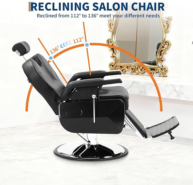 GarveeHome Professional Barber Chair Hydraulic 360 Swivel Salon Chair with Adjustable Headrest, Reclining Styling Chair for Hairdresser Beauty Salon Spa Shampoo Equipment
