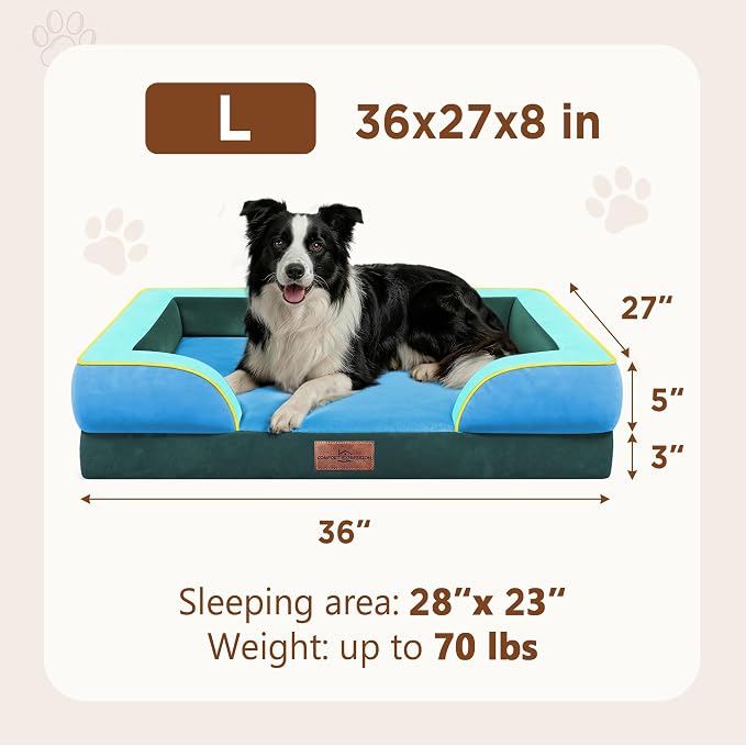 Comfort Expression Orthopedic Dog Beds for Large Sized Dog with Bolster | Waterproof Dog Couch Bed with Washable Cover & Non-Slip Bottom, Supportive Egg Crate Foam Large Pet Bed, 36x27 Inch