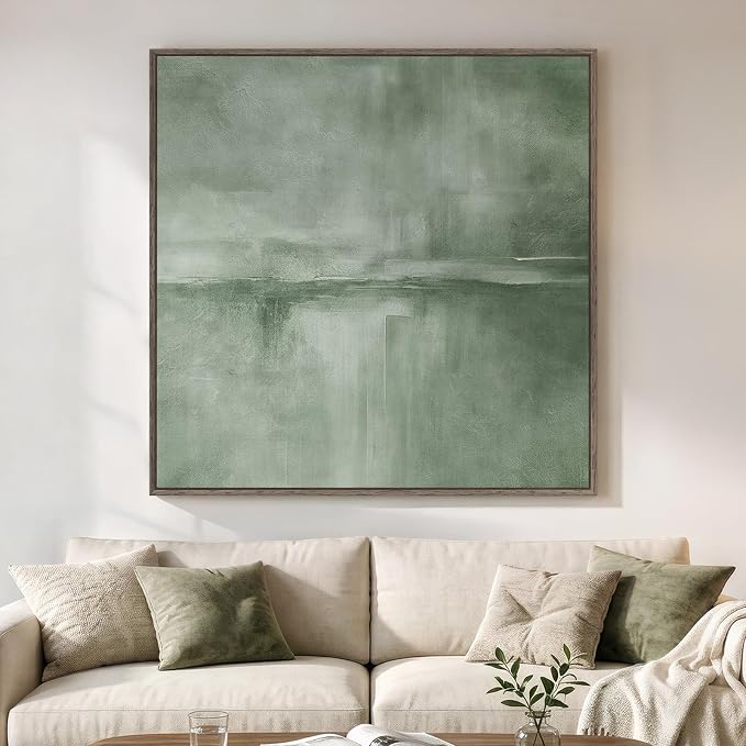 Extra Large Framed Black Abstract Wall Art for Living Room, Modern Square Canvas Painting Artwork for Walls, Minimalist Dark Moody Pictures for Bedroom Dining Room Hallway Office Wall Decor, 48x48 In