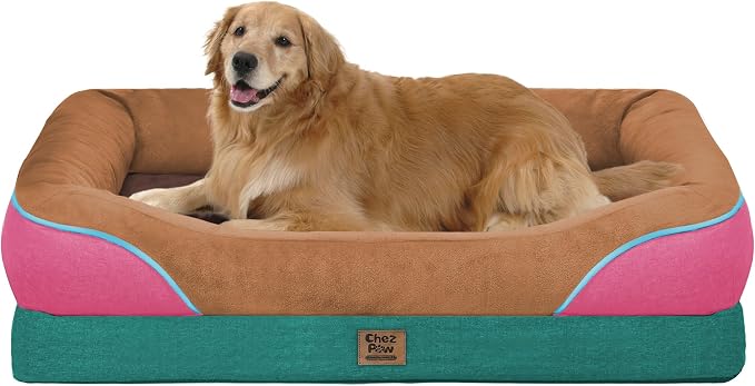 Waterproof Orthopedic XL Dog Bed for Large and Extra Large Dogs | Egg Crate Foam, 4-Sided Bolster Support, Waterproof Liner, Non-Slip Bottom, Machine Washable Cover, 42 x 30 Inch