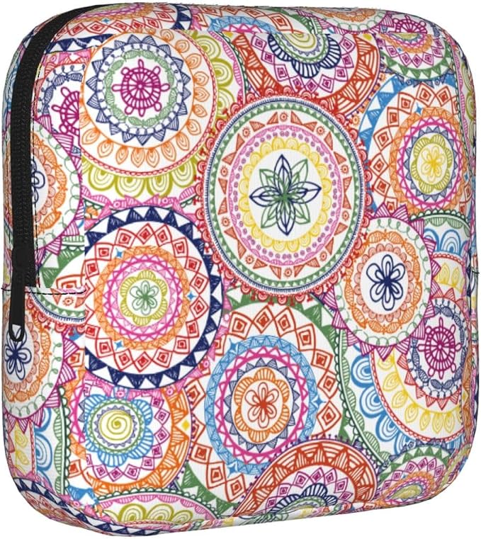 Mandala Flower Boho Mandalas Floral Period Bag For Women,Portable Sanitary Napkin Period Pad Pouch For Purse, Small Make Up Bags
