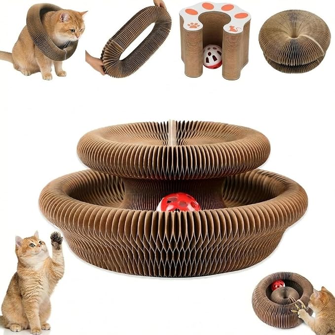 Kitlty Kurliz Cat Toy,Magic Organ Cat Scratcher Board,Foldable Recyclable Cat Accordion Toy,Interactive Scratch Pad with Toy Ball,Interactive Cat Toys for Indoor Cats Exercise & Anxiety Relief (1 PCS)