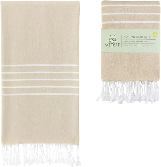 WETCAT Turkish Beach Towel Oversized (38"x71") 100% Turkish Cotton, Made in Turkey - Sand Free, Extra Large, Ultra Soft, Quick Drying, Compact & Lightweight for Travel - Sand