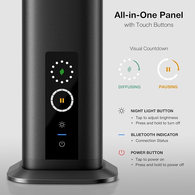Airversa Waterless Diffuser, Smart Tower Diffuser with App Control, Cold Air Scent Diffuser Oil Machine for Homes Offices Hotels, 300mL Capacity, Up to 1500 sq ft, DC-12V/1A Plug, RDX Black Kit