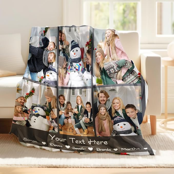iDIY Custom Blanket with Picture and Text - Ships Next Day - Personalized Photo Throw - Customized Gifts for Family and Couples - 9 Photos