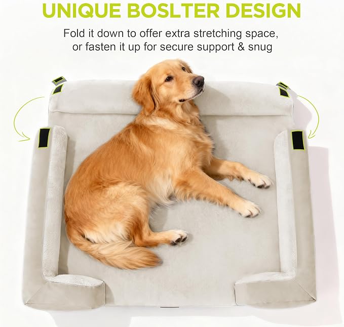 Waterproof Orthopedic Dog Bed for Extra Large Sized Dogs | Memory Foam Pet Bed Sofa with Bolster, Dog Couch with Washable Cover & Non-Slip Bottom, 48x30 Inch, Beige