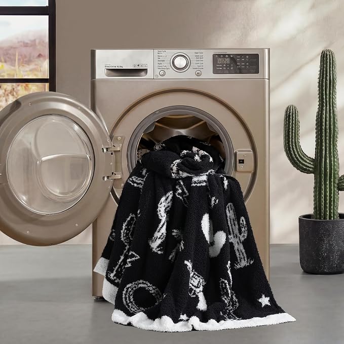Snuggle Sac Western Throw Blanket for Couch Bed Sofa 50x60 inches, Reversible Black Cowgirl Blanket Ultra Soft Cozy Blankets for Women Mothers Birthday Gifts